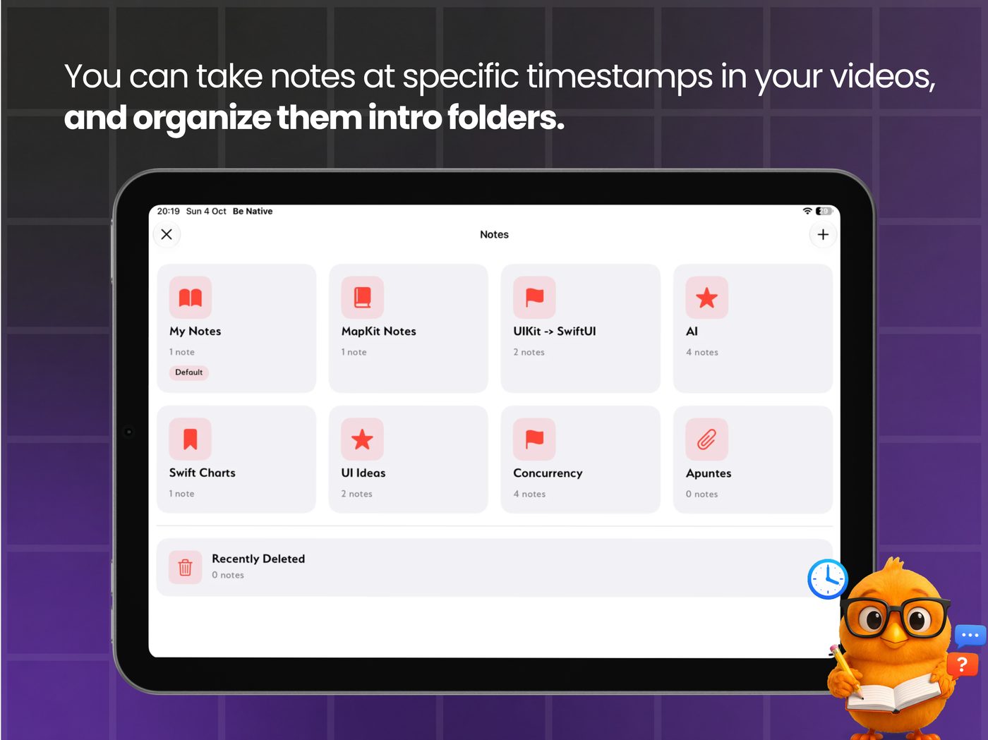 The Notes module in Be Native, with notebooks organized by topic.