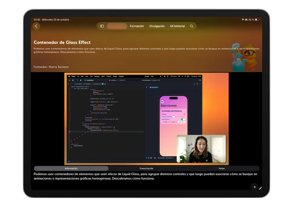 Pantalla de práctica con ejercicios de Swift